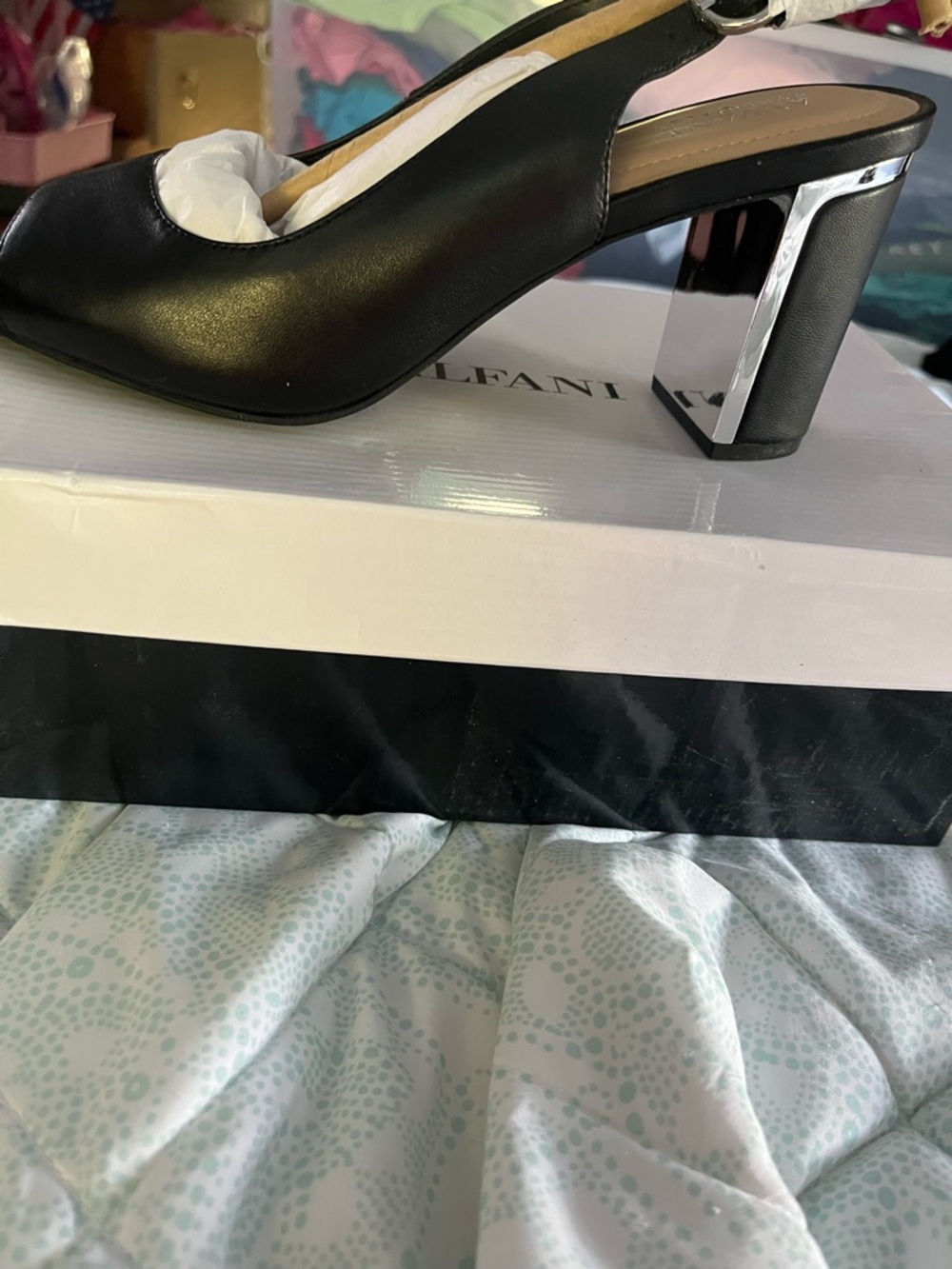 Alfani Black Slingback Pumps with Silver-Accent Block Heel